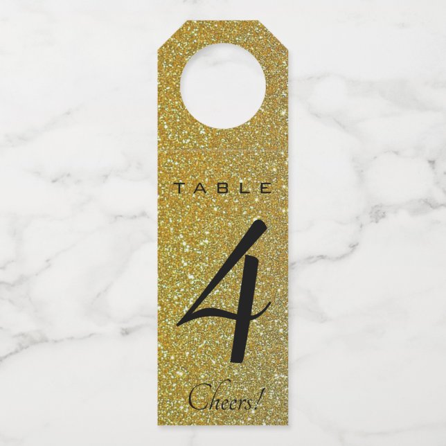Editable Gold Glitter Table Number Bottle Hanger Tag (Front)