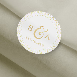 Editable gold glitter vintage wedding monogram classic round sticker