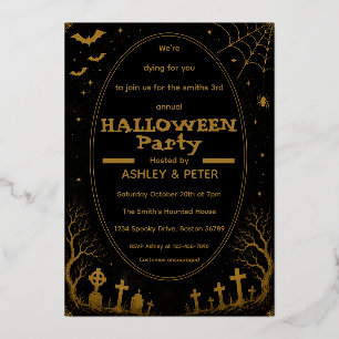 Editable Gold Halloween Party Invitation Foil Invitation