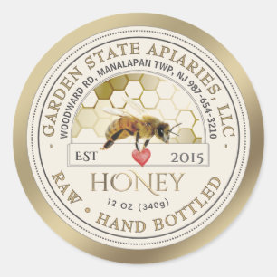 Editable Gold Honey Label Honeycomb Bee Heart