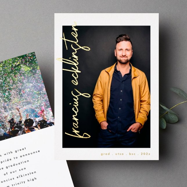 Editable Gold Names Photo University Graduation Foil Invitation (Creator Uploaded)