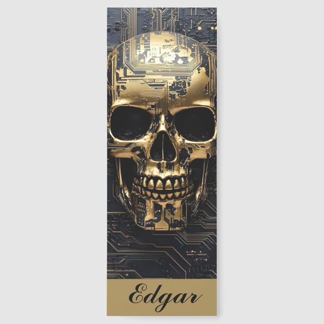 Editable Gold Skull and Circuit Board Name Bookmarks (Front)