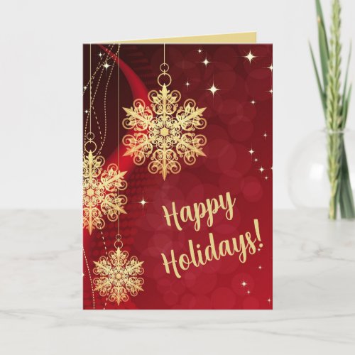 Editable Gold Snowflakes Happy Holidays Christmas Card