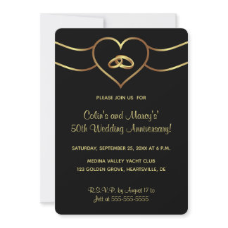 Editable Gold Wedding Rings and Heart Invitation