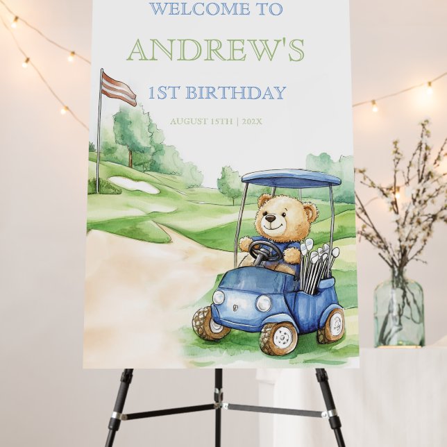 Editable Golf 1st Birthday Welcome Sign Template (In Situ (Stand))