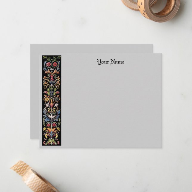 Editable Gothic Floral Medieval 4.25x5.5 Flat Note Card (Front/Back In Situ)