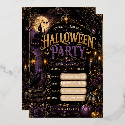 Editable Gothic Halloween Party Invitation | Luxur Foil Invitation