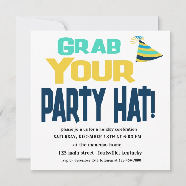 Editable Grab Your Party Hat Invitation (Front)