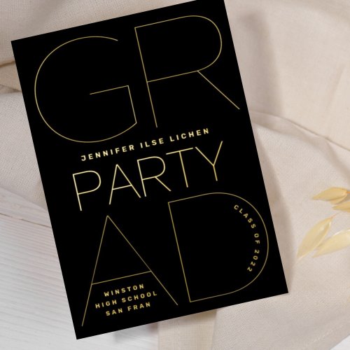 Editable GRAD PARTY  Class of 2024 Gold Pressed Foil Invitation