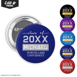 Editable Graduation Button with Name & School