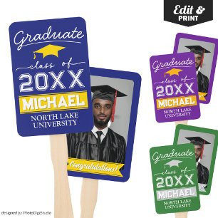 Editable Graduation Garden Flag Name & School Name Hand Fan