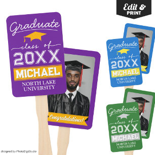 Editable Graduation Garden Flag Name & School Name Hand Fan