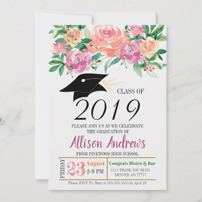 Editable Graduation Invitation - Floral (Front)
