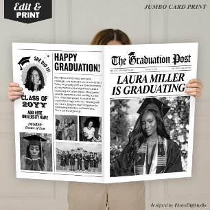 Editable Graduation Newspaper Graduate Photo Prop Card