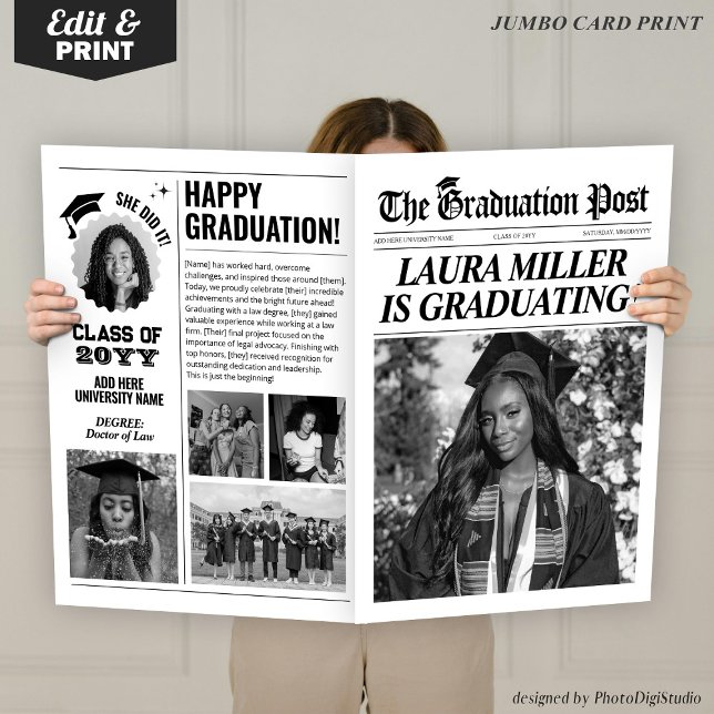 Editable Graduation Newspaper Graduate Photo Prop Card (Editable Graduation Newspaper Graduate Photo Prop Card)