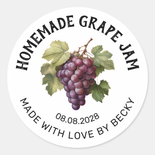 Editable Grape jam canning label with red grapes (Front)