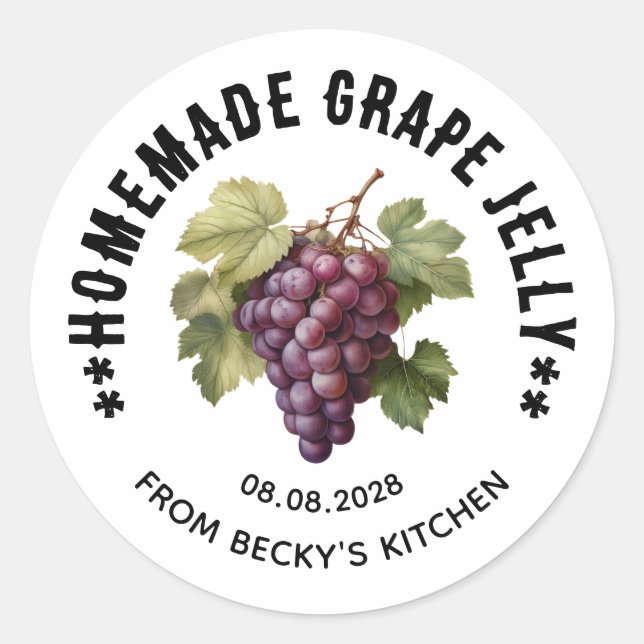 Editable Grape jelly for Homemade Canning Labels (Front)