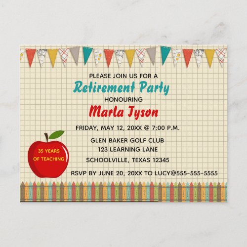 Editable Graph Paper Teacher Retirement Party Invitation Postcard