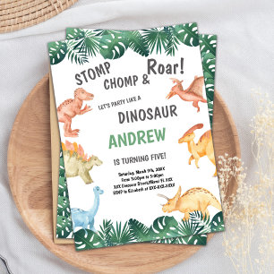 Editable Green and Brown Dinosaur Birthday Invitation