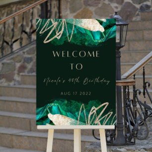 Editable Green and Gold Birthday Welcome Sign Luxu