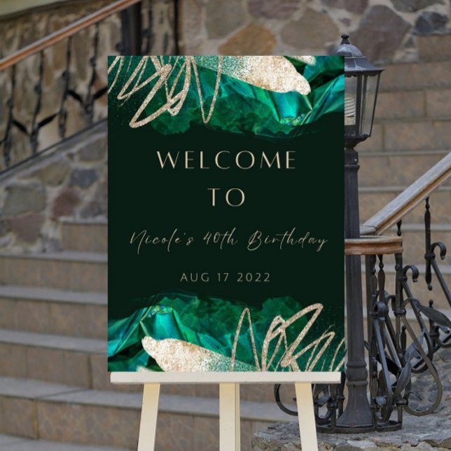 Editable Green and Gold Birthday Welcome Sign Luxu (Creator Uploaded)