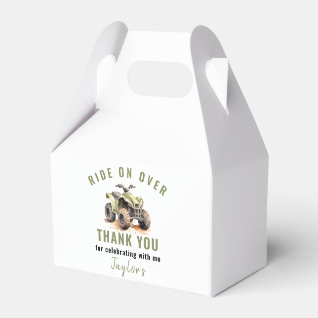 Editable Green ATV Bike Birthday Favor Boxes (Front Side)