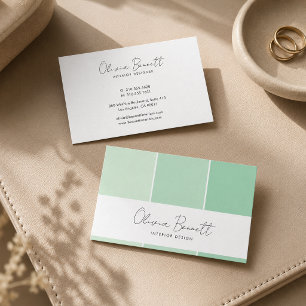 Editable Green Color, Modern Interior Designer Business Card