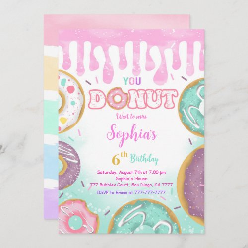 Editable Green Donut Birthday Party Invitation