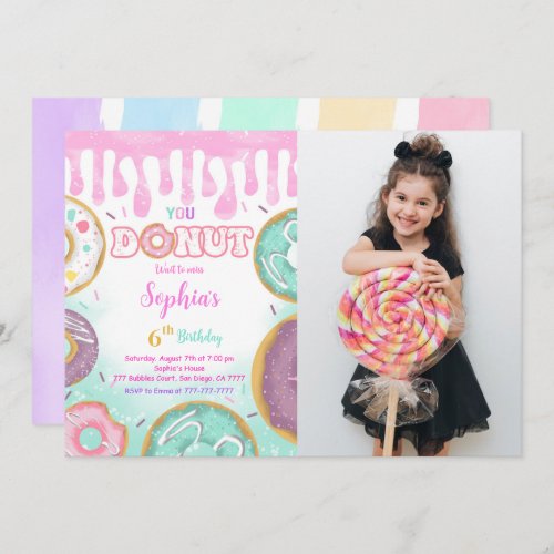 Editable Green Donut Birthday Party Photo Invitation