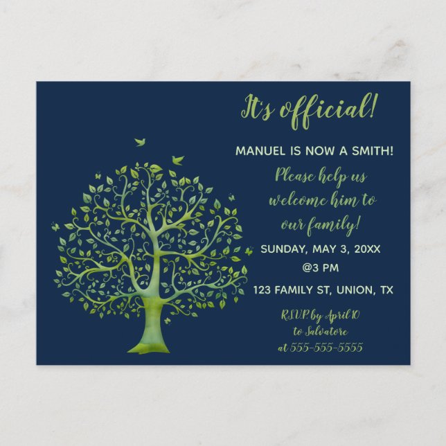 Editable Green Family Tree Adoption Invitation (Front)