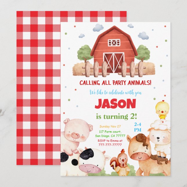 Editable Green Farm Birthday Party Invitation (Front/Back)