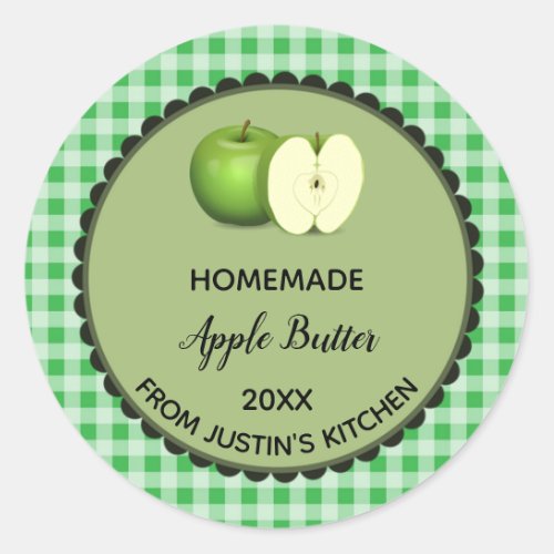 Editable Green Gingham Apple Butter Label Stickers