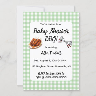 Editable Green Gingham BBQ Baby Shower Invitation