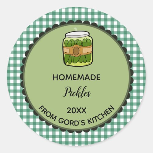 Editable Green Gingham Pickles Label Stickers