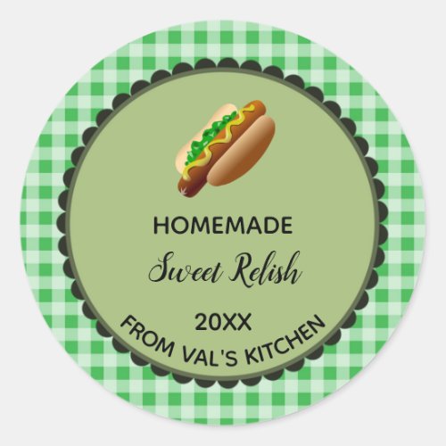 Editable Green Gingham Sweet Relish Label Stickers