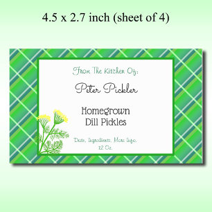 Editable Green Plaid, Dill and Flowers 4.5x 2.7 Rectangular Sticker