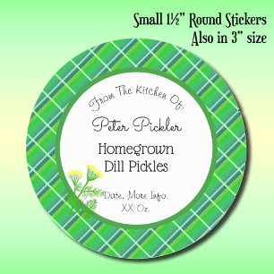 Editable Green Plaid Sticker with Dill and Flowers