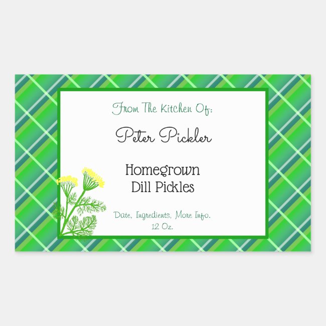 Editable Green Plaid Sticker with Dill and Flowers