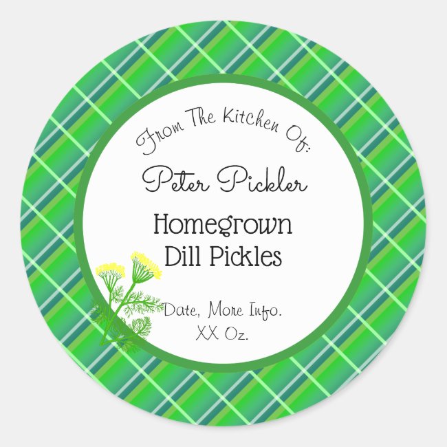 Editable Green Plaid Sticker with Dill and Flowers