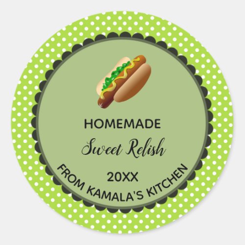 Editable Green Polka Dot Sweet Relish Label