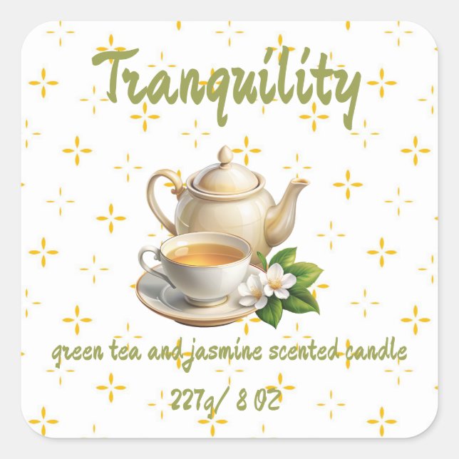 Editable Green Tea and Jasmine Product Square Sticker (Front)