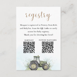 EDITABLE Green Tractor Baby Shower Registry Enclosure Card