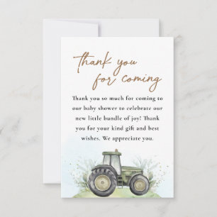 Editable Green Tractor Farm Baby Shower  Thank You Card