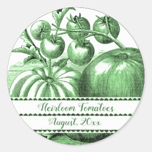 Editable Green Vintage Heirloom Tomatoes Classic Round Sticker