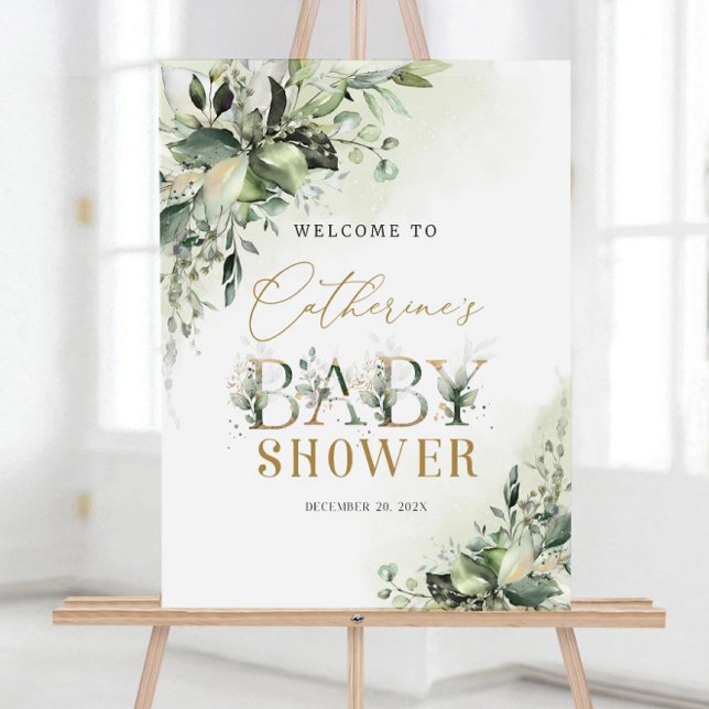 Editable Greenery Baby Shower Welcome Sign Sage  (Creator Uploaded)