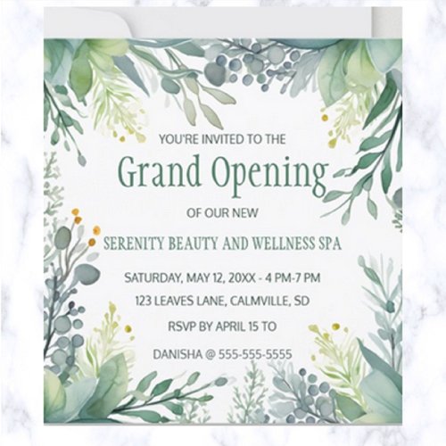 Editable Greenery Grand Opening Invitation