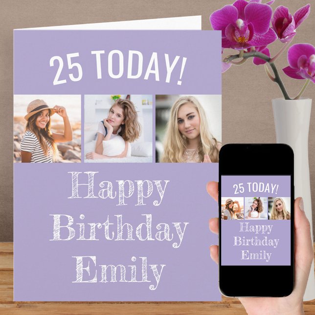 Editable Greeting and Age | 3 Photo Birthday Card (Creator Uploaded)