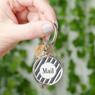 Editable Grey Stripes on White Editable Mail Key Keychain