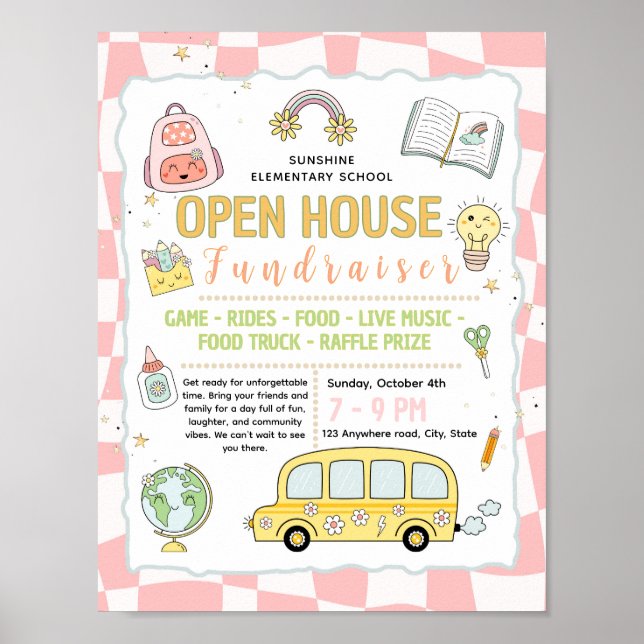Editable groovy fundraiser flyer poster (Front)