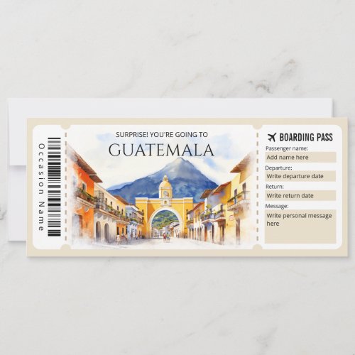 Editable Guatemala Plane Boarding Pass Invitation